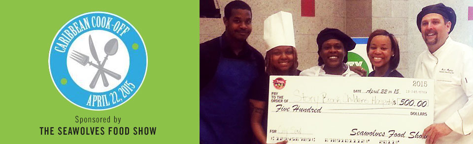 Winners of the 2015 Caribbean Cook-Off, City Soul, with their Rasta Pasta with Jerk Chicken and Cornbread side. As the winning team their dish will be available for purchase around campus and $500 has been donated in their honor towards the Stony Brook Children's Hospital.