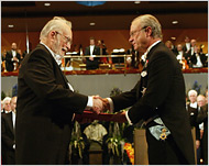 Paul C. Lauterbur, left, receiving the Nobel Prize in Medicine in 2003. CreditPool Photo by Jonas Ekstromer lauterbur