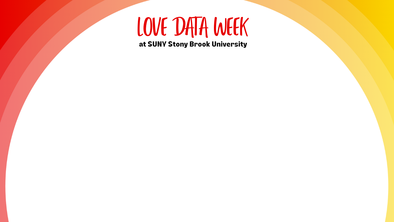 LDW Gradient Pink, orange, and yellow ombre Zoom Background that reads: Love Data Week at SUNY Stony Brook University